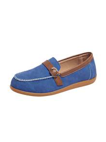 Metal Chain Decor Slip-On Flats, Fashionable Women Loafers, Retro British Style Slip-On Loafers, Comfortable Flat Moccasins, Suitable For Commuting And Casual Wear - Blue - View 9