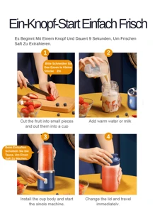 LEVIATECH 1 pièce Mélangeur électrique portable sans fil 400 ml, mixeur de jus de fruits mini rechargeable USB avec 6 lames et 2 tasses, tasse multifonctionnelle pour jus maison ou cuisine extérieure, convient pour extraire les légumes, les fruits et faire des milkshakes - Tasse simple avec couvercle - Voir 8