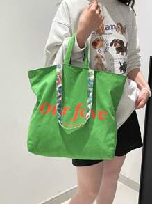 Bolsa de lona dupla face com estampa floral, nova primavera/verão 2025, bolsa de grande capacidade para deslocamento diário, bolsa de ombro simples coreana