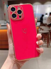 Heart1pc Four-Corner Anti-Fall Electroplated Lovely Minimalist Phone Case - Rose Red - View 3