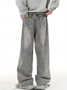 Youth Wide-Leg Light Grey Casual Jeans