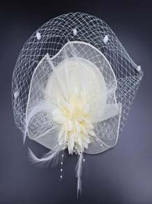 1pc Handmade Lace Flower Hair Clip For Women, Suitable For Halloween, Christmas, Party - Beige - View 8