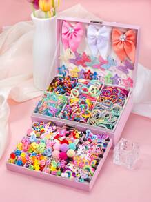 918件/套梦幻女孩发饰套装，包含超大蝴蝶结、星星发夹、可爱动物、彩虹、花朵造型发夹——适合女孩和女士，多种发圈可用于扎马尾、编发等。打造属于你的梦幻发型，日常必备，四季皆宜，美发套装，发带，头饰 - 彩色 - 查看 10