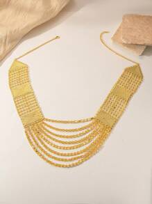 Herseygold 1pc Kurdish Bride Multilayer Long Necklace, Arabic Fashion Women Necklace, Wedding Party Women Costume Jewelry - Gold - View 6