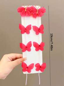 2件套 女孩红色蝴蝶结珍珠公主可爱复古流苏发夹，发饰 - 紅色 - 查看 3