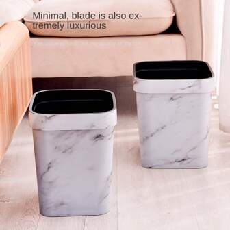 Square Faux Wood Grain Garbage Can With Press Ring, For Bathroom, Hotel, Restaurant, Guest Room