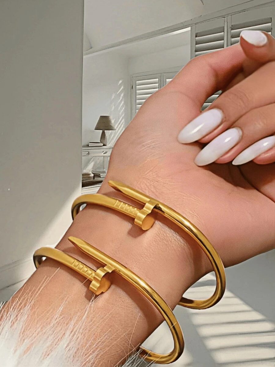 1 件时尚优雅的三叶草心形耳钉金手链首饰，18K 玫瑰金镀不锈钢手镯，适合男士和女士，季节性礼物