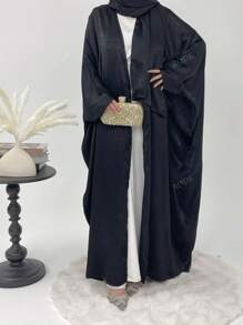 2 piezas Cárdigan informal de mujer de manga tipo murciélago, ropa de estar en casa con pañuelo para la cabeza, vestido árabe tradicional tipo abaya