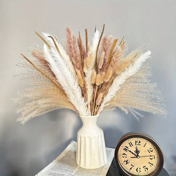57/84 Pcs Bohemian Chic Pampas Grass Decoration Set - Fluffy Pampas Grass, Reeds And Rabbit Tail Grass - Multi-Purpose Home And Wedding Bouquet Decor, Adult Aesthetic Room Decor, DIY Craft Kit,Fall Decor,Autumn