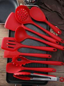 9 件套优质硅胶厨房用具套装 - 不粘锅铲、意大利面勺和 7 个必备工具（开槽铲、汤勺、钳子）| 耐 450°F 高温，可用洗碗机清洗，适用于炒菜、烘焙和亚洲烹饪 | 符合人体工程学的手柄 - 彩色 - 查看 3