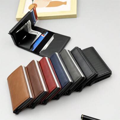 1pc Fashion Business Men's Wallet, Carbon Fiber Card Holder, Automatic Pop-Up Aluminum Alloy RFID Card Case, PU Leather Anti-Theft Card Holder, Anti-Demagnetization Card Pouch, Essential Daily Accessory For Men