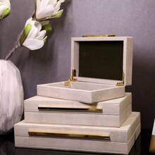 Cajas decorativas de piel sintética de marfil Shagreen, cajas de almacenamiento decorativas con tapas, juego de 3 piezas, cajas de almacenamiento, organizador de joyas, organizador de - Beis - Ver 3