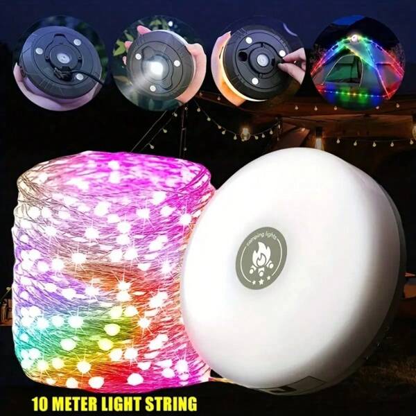 Camping String Lights, 4 In 1 Outdoor Camping Lantern With 8 Lighting Modes(32.8Ft), Quick 30s Recovery, Waterproof, Type-C Fast Charging, Portable Camping Lights For Camping/Yard/Hiking, Outdoor Garden Lighting For Pathway, Yard, Patio