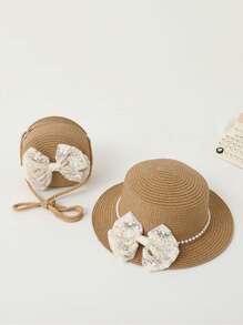 1 件儿童太阳帽，韩版女童防晒草帽，公主沙滩帽配饰，适合幼儿女孩