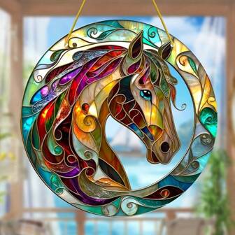 1pc Beautiful Horse Themed Sun Catcher Decoration (8''X8''), A Transparent Crystal Window Sun Catcher Ornament As Birthday Gift For Horse Lover Female Friends, Horse Party Decor, Stylish Home Decoration For Window, Garden, Porch, Bedroom, Office And Outdoor Patio
