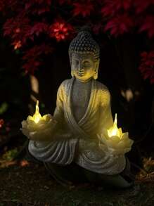 Solar Powered Buddha Statue - Vintage Style Resin Garden Decor, Suitable For Outdoor, Patio And Lawn Decoration, Outdoor Statue