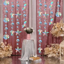 Banner a tema marino di 4 metri con elementi di meduse, sirene, stelle marine e conchiglie. Adatto per decorare sfondi di feste, decorazioni per la casa, lauree, Festa del papà, Festa della mamma, feste di compleanno, feste a tema, feste estive, decorazioni per camera da letto, compleanni