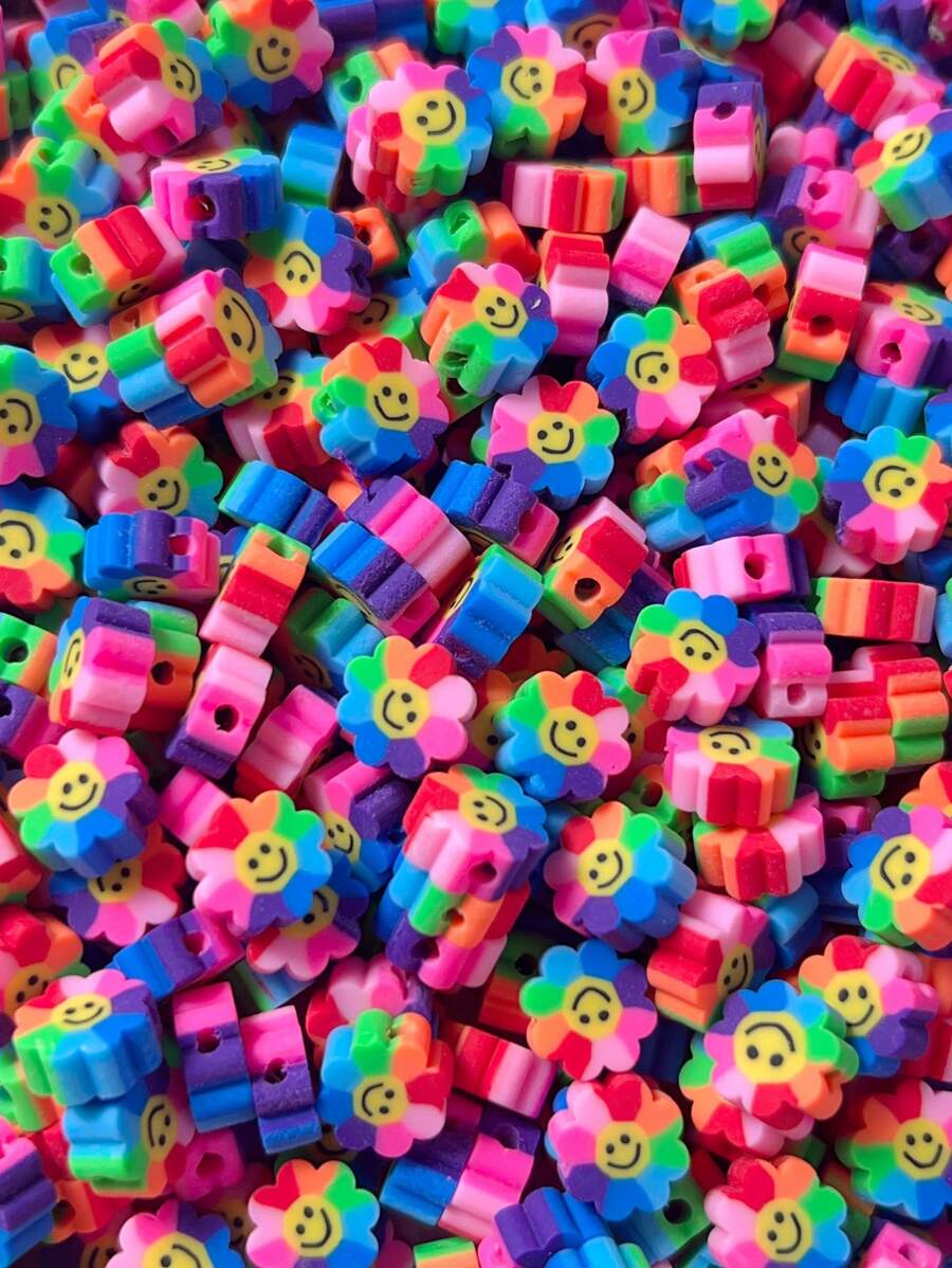 100pcs Colorful Flower Polymer Clay Beads For Making Bracelets And Necklaces