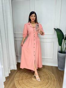 Midi Shirt Dress - Màu Cam san hô - Xem 1