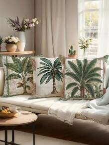 Capa de Almofada de Verão 4pcs/1pc Com Padrão Retro de Palmeira Tropical, Decoração de Folha Verde, Presente Perfeito para Decoração de Festa de Sala de Estar, Sofá, Carro e Quarto da Série Retro de Verão | 18x18 Polegadas | Decoração de Verão | Fecho de Zíper | Tecido Macio e Confortável - Durável, Resistente ao Desbotamento, Lavável à Máquina, Adequado para Decoração de Verão, Decoração de Exterior, Decoração de Escritório, Decoração de Casa. Sem Núcleo de Almofada - Multicolorido - Ver 3