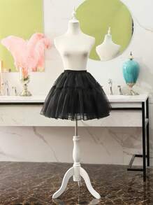 1 pieza Enagua de tul sin aros para mujer en blanco/negro, 80 cm de largo, 2 capas y 3 niveles con forro de organza con cristales, se puede usar como prenda exterior, falda interior esponjosa ajustable estilo Lolita - multicolor - Ver 13