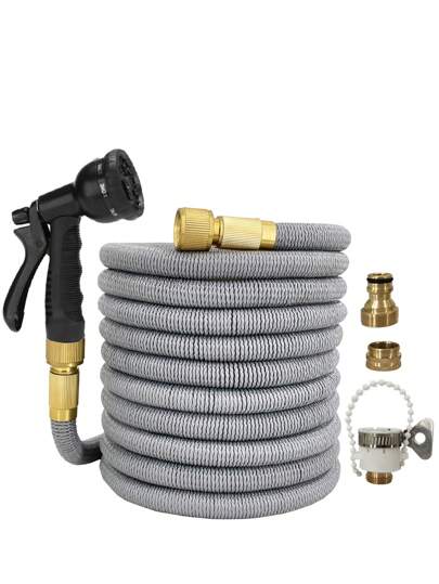5pcs Expandable Garden Hose With 8-Pattern Spray Nozzle, Includes Metal Connectors, Home Cleaning, Car Washing, Watering Supplies