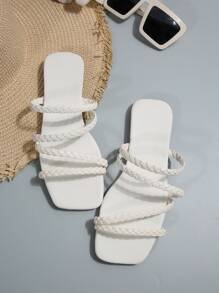 Women's Casual Flat Slide Sandals, New Summer Woven Strap Slippers, Fashion Versatile Beach Travel Shoes