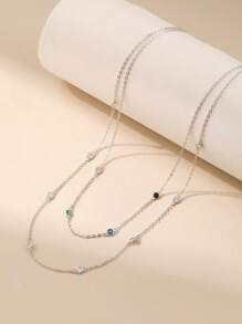 Colar personalizado de prata 925 com zircônia cúbica colorida de dupla camada e estrelado, adequado para uso diário feminino, data, presente