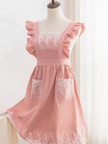 1 pezzo grembiule ricamato con tessitura floreale, design a volant in tessuto moderno, grembiule per la casa con decorazione floreale, grembiule full body per donna, grembiule per la casa, abbigliamento da lavoro domestico, divisa per negozio di fiori, grembiule da lavoro