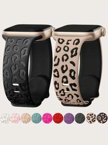 Leopard Engraved Bands Compatible With Apple Watch Band 40mm 41mm 38mm 42mm 44mm 45mm 46mm 49mm, Cheetah Pattern Soft Silicone Strap Compatible With IWatch Series 10 9 8 7 6 5 4 3 2 1 SE Ultra