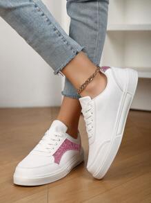 New Casual Leather Low-Top Lace-Up Flat Skate Shoes, Fashionable & Comfortable For Teenage Girls, Non-Slip Shock-Absorbing Sporty Sneakers For Middle/High School Students, Suitable For Outdoor Activities & Daily Wear