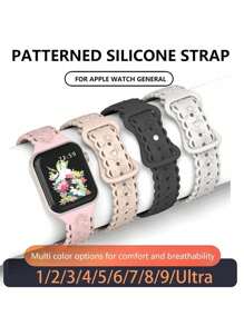 Lace Flower Floral Engraved Band Compatible With Apple Watch Band 49mm 46mm 45mm 44mm 42mm 41mm 40mm 38mm, Waterproof Sport Silicone Wristbands Replacement Strap For Apple Watch Series 10 9 8 7 6 5 4 3 2 1 SE For Women