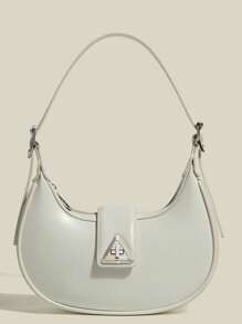 时尚新月包，PU 皮革单肩腋下包，适合通勤、日常和休闲穿着 - 白色 - 查看 1