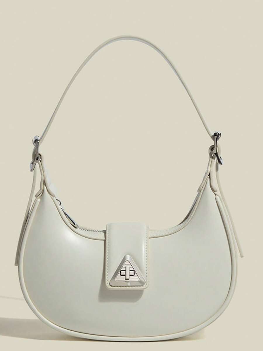 时尚新月包，PU 皮革单肩腋下包，适合通勤、日常和休闲穿着 - 白色 - 查看 1