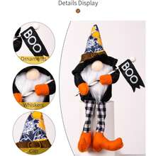 Halloween Gnome Decoration Scandinavian Nisse Gnome Plush Witch Ornament For Home Office Party - Halloween Witch Hat Holding Boo Flag Rudolph Men's - View 2