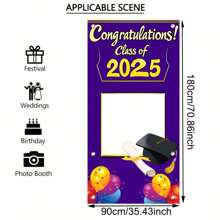 HEGO 2025 Creative Graduation Ceremony Flag: 89.99 X 179.98 Cm Polyester Material, Suitable For Indoor And Outdoor. With Hollow Cap Design, Easy To Hang, Adds Vitality To Parties And Celebrations. Multipurpose Decor, Applicable To Entrances, Rooms, Garden Gates, No Electricity Needed, Easily Creates A Celebratory Atmosphere.