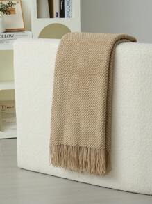 A Knitted Blanket, Nordic Style Rectangular Tassel Office Nap Sofa Blanket, Air Conditioning Blanket, Shawl Cover Blanket, Bed Tail Blanket Suitable For Daily Use - 玉米粒卡其 - 查看 4