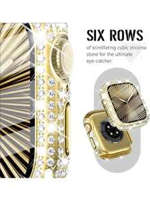 Funda compatible con Apple Watch de 40mm con protector de pantalla compatible con Apple Watch Series 6/5/4/3/2/1, funda brillante con 300 cristales de diamante y cubierta protectora de vidrio templado para 38mm, 40mm, 42mm y 44mm, en color plateado