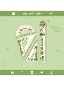 Set de 4 piezas: regla acrílica, regla de cartón, juego de herramientas de medición con dibujos animados para estudiantes, regla triangular, dispositivo de medición de ángulos, lindo, de regreso a la escuela
