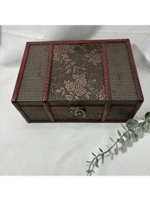 1 件复古珠宝盒，质朴的木制盒子，装饰性保存器，适合存放个人珠宝、小配件和纪念品，多用途收纳盒旅行收纳整理器