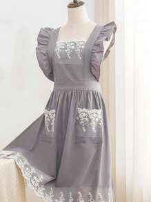 1 pezzo grembiule ricamato con tessitura floreale, design a volant in tessuto moderno, grembiule per la casa con decorazione floreale, grembiule full body per donna, grembiule per la casa, abbigliamento da lavoro domestico, divisa per negozio di fiori, grembiule da lavoro