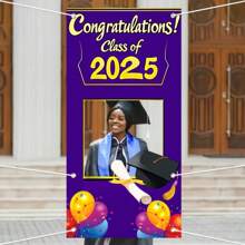 HEGO 2025 Creative Graduation Ceremony Flag: 89.99 X 179.98 Cm Polyester Material, Suitable For Indoor And Outdoor. With Hollow Cap Design, Easy To Hang, Adds Vitality To Parties And Celebrations. Multipurpose Decor, Applicable To Entrances, Rooms, Garden Gates, No Electricity Needed, Easily Creates A Celebratory Atmosphere.