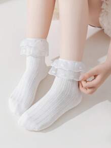 1 Pair Girls Lace Hollow Out Breathable Ruffle Socks, Suitable For Infant Girls And Baby Dress Up