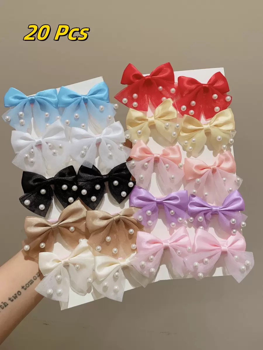 Bộ 10/20 kẹp tóc nơ ngọc trai ngọt ngào cho bé gái, thiết kế thủ công đơn giản, thích hợp cho cuộc sống hàng ngày, trường học, du lịch, tiệc tùng, chụp ảnh