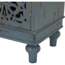 Accent Cabinet With 2 Doors, Distressed Storage Cabinet With Wood Frame And Hollow-Carved Door For Entryway Living Room, Blue