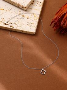 1pc S925 Sterling Silver Clover/Four-Leaf Clover Hollow Pendant Necklace, Elegant Minimalist Fashion Accessory, Suitable For Daily Wear And Occasions, Great Gift For Valentine's Day, Mother's Day, Jewelry - Silver - View 4