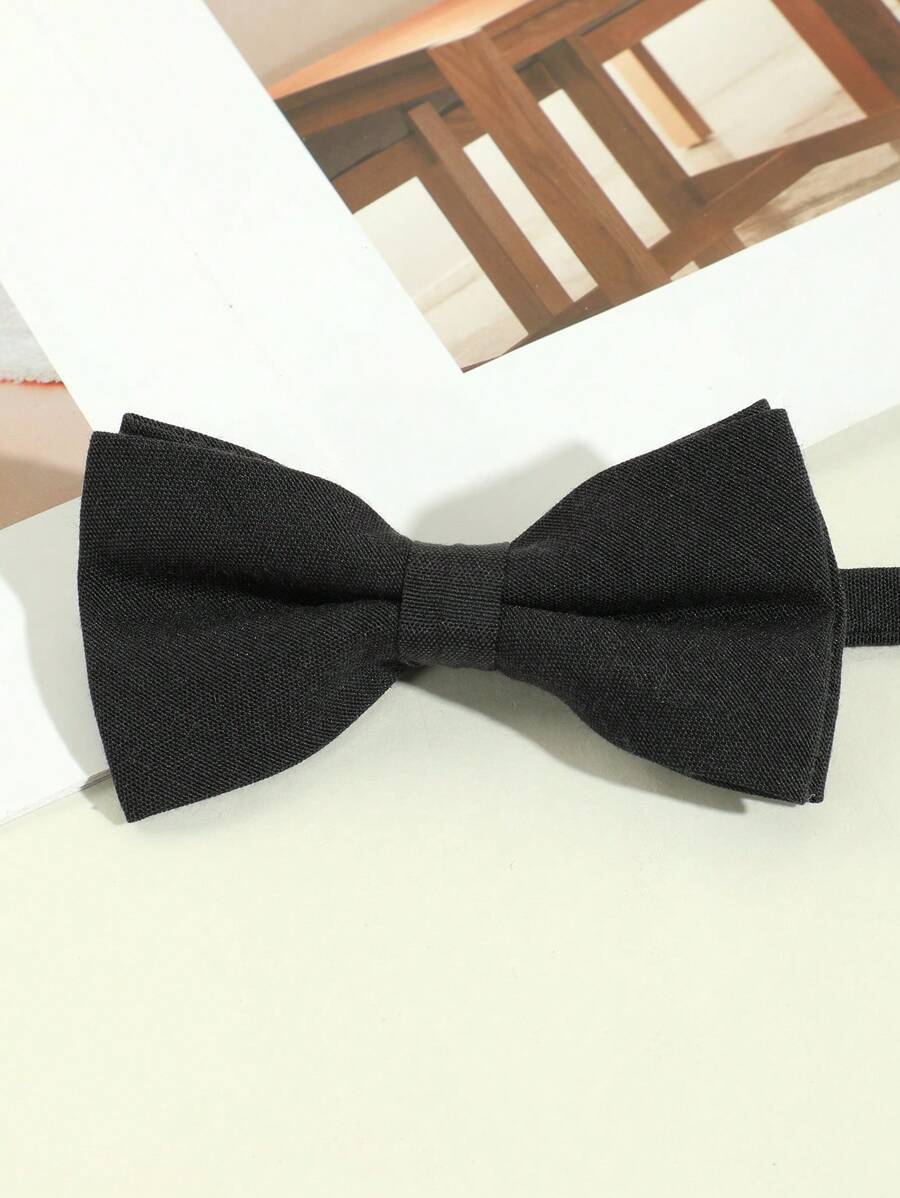 1pc Men Fashion Solid Black High Density Double Layer Bow Tie, Suitable For School, Party, Daily Wear, Gift, Stage Matching Men Necktie - Black - View 1