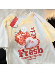 Fresh Strawberry Women's Basic Cotton T-Shirt - Blanco - Ver 1