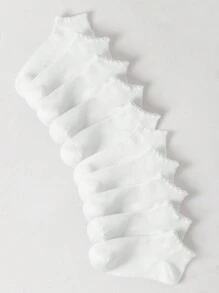 5/10/20 双女士夏季蕾丝边网眼短袜，黑白，可爱，甜美，时尚，舒适，柔软，休闲，百搭 - 彩色 - 查看 1