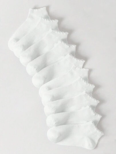 5/10/20 Pairs Ladies Summer Lace Trim Mesh Short Socks, Black & White, Cute, Sweet, Fashionable, Comfortable, Soft, Casual, Versatile